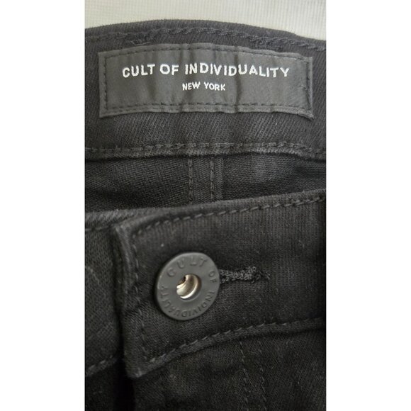 CULT of Individuality Designer Jeans Black Denim Red Snakeskin Distressed NWT - Picture 8 of 10